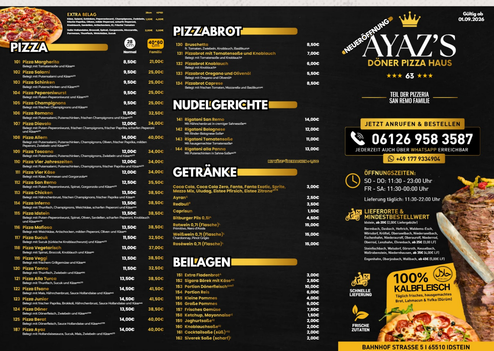 Speisekarte AYAZ’S – Seite 2